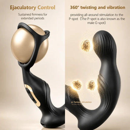 Prostate Massager Vibrator for Men Anal Plug Rechargeable 360 Rotating Head Remote Control Penis Ring Waterproof Sex Toy for Gay