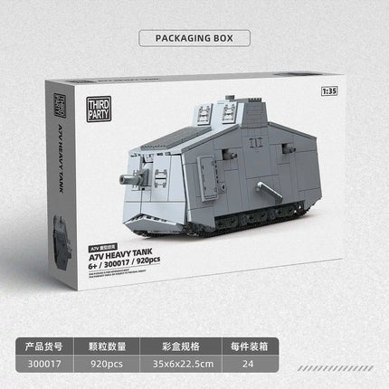 World War I Assault Tank 920pcs A7V Heavy Tank Building Blocks Classic Tank Vehicle Military Bricks Toys for Kids Adults Gifts