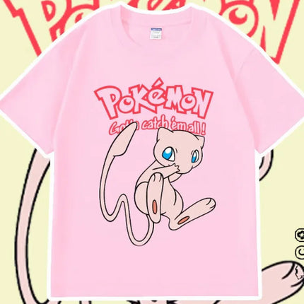 Pokémon Anime Mew Printing Oversized Cotton T-shirt Men and Women Comfortable Fashion Y2K Children's Clothing Summer T-shirt