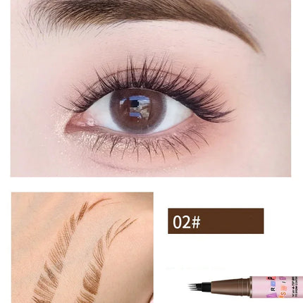 4 Colors Eyebrow Pen Waterproof 4 Fork Tip Eyebrow Tattoo Pencil Cosmetic Long Lasting Natural Dark Brown Liquid Eye Brow Pencil