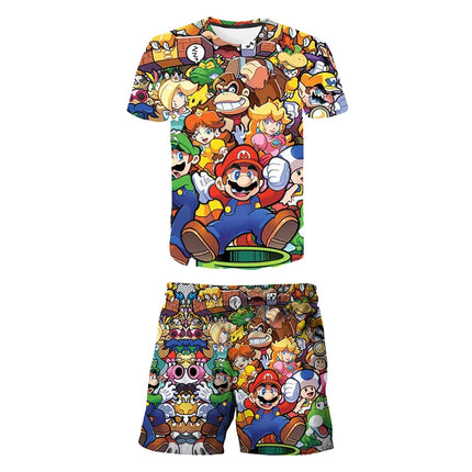 2026 Super Mario Boys 3D T-shirt Set Boys and Girls Cute Summer Top + Shorts Children's Short-Sleeve Birthday Gift  Boys Clothes