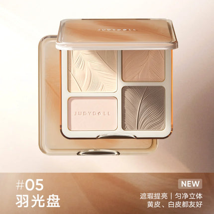JUDYDOLL 2in1 Highlighter And Contour Palette Feather Light Up Face Shadow Powder Multi-Purpose Highlighting Makeup Cosmetics
