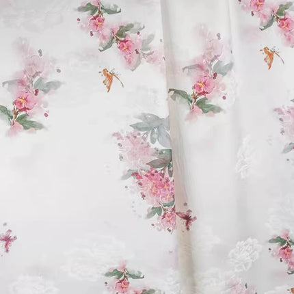 Blush Pink Peony Jacquard Print Fabric Oriental Breathable Lightweight for Qipao Dresses Blouses Spring Summer Apparel Material