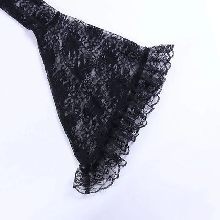 Women's Hollow Out Crop Tops Chic Gothic Lace Smock Tops False Collar Ladies Flare Sleeves Cover-Ups for Dating Party
