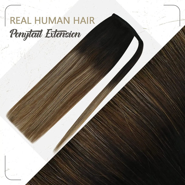 VeSunny Ponytail Human Hair Straight 80g Clip-in Hair Extensions Human 14-22" Natural Hair Horse Tails No Claw Clip
