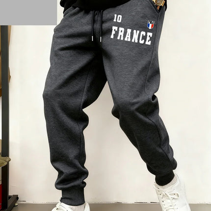 France Flag Prints Sweatpants Mens Winter Loose Trousers Basics Comfortable Fleece Warm Jogger Pants Casual Pocket Male Clothes