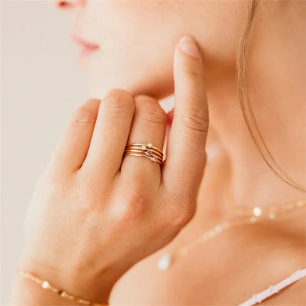eManco Stainless Steel Birthstone Ring  Gold Color Simple Fashion Style For Women Festival Party Gift