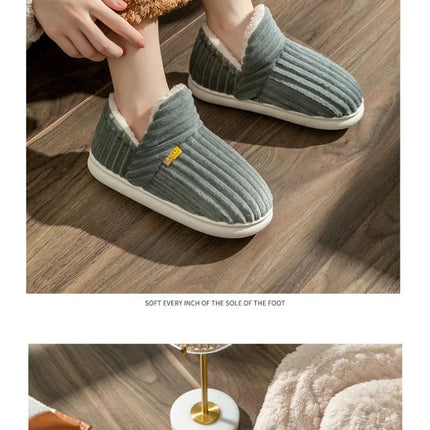 Winter Couple Style Concise Solid Color Wrap Heels Plush Slippers Non-slip Warm Flip Flops Women Men Home Casual Cotton Shoes