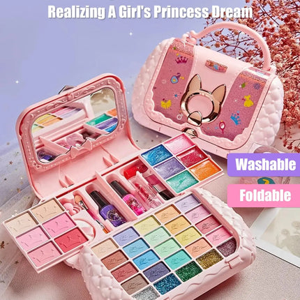 Kids Beauty Toys Makeup Kit Little Bag Washable Pretend Play Cosmetic Set Toys with Mirror Non-Toxic & Safe Birthday Gifts Girl
