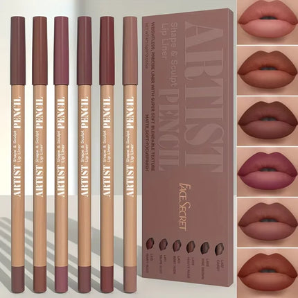 6Pcs Velvet Matte Lip Liner Set - Long-Lasting, Non-Dry Formula | Versatile Shades for All Skin Types | Includes Berry, Brown