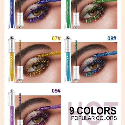 Shiny Diamond Colorful Mascara Blue Glitter Sparkling Waterproof Mascara Beauty Eyelashes Extension Quick Dry Shimmer Eye Makeup