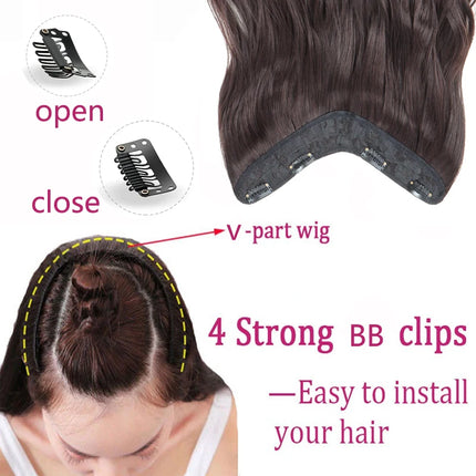 24Inch Synthetic Long Culry Hair Extension V-shaped One Piece Fluffy Invisible Hair Black Brown Hairpiece for Women
