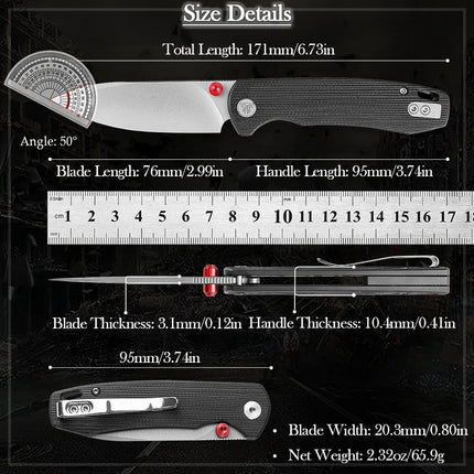 TRIVISA Folding Knife for Men, 3.74" G10 Handle, Compact Outdoor Knife for Camping Hunting Hiking, with Gift Box, Dragonfly-B