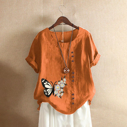 Women Clothing Cotton Linen Streetwear Summer Y2k Tops Vintage Fashion Tshirt Casual Shirts for Women Clothes Elegant Tees