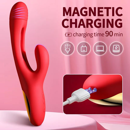 3 in 1 Female Masturbation G Spot Vibrator Stick Dildo 21modes Rabbit Massger USB Rechargeable Tapping Vibrator Adult Sex Toy