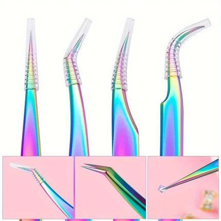 Precision Stainless Steel Eyelash Tweezers for Eyelash Extensions Nail Stickers And Rhinestones Straight Curved And Pointed