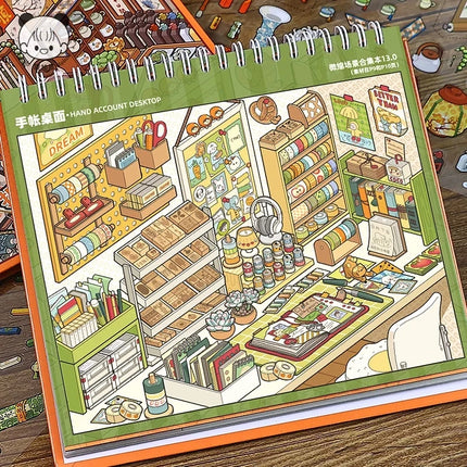 JIANQI large size 10in1 3D Desktop Organizer Stickers Book Album Cartoon Scene DIY Scrapbook supplies, Korean stationery