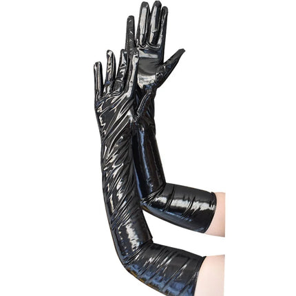 Women 53CM Bright Patent Leather Cosplay Gothic Style Sexy Tight Nightclub Long Gloves Stage Performance Fashion Personality