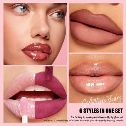 HANDAIYAN 6-Piece Matte Long-Lasting Color Moisturizing Waterproof Lip Liner Set Lip Liner + Lip Gloss + Lip Lacquer Set