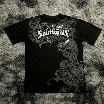 Classic Y2K Gothic Style T-shirt Print Oversized T Shirt High Street Shirts Gothic Round Neck Cotton Tops New Mens Women T Shirt
