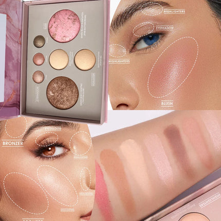 Multi-functional portable makeup palette, 7-color eyeshadow, contour, blush, highlighter all in one palette, easy to apply
