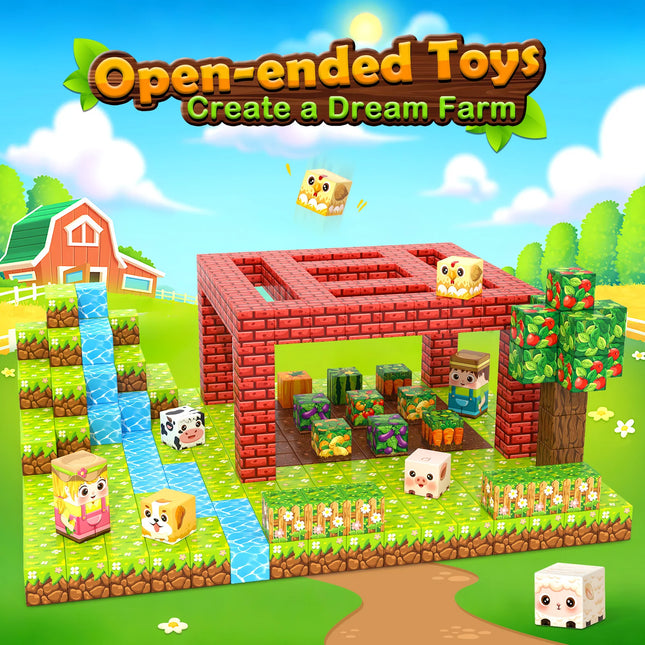 Mine World Magnetic Blocks Farm Animal Set, Magnetic Building Blocks for Kids, Toys Gift for 3+ Year Old Boys and Girls