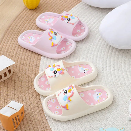 Summer Cartoon Children's Slippers Girl Unicorn Slipper Kids Cute Indoor Home Bathroom Shoes Boy Dinosaur Flip Flops Einhorn