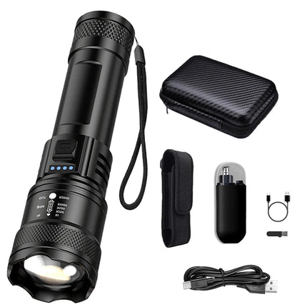 Super Bright Flashlight USB Rechargeable LED Long Range Tactical Torch Outdoor Waterproof Emergency Camping Fishing Lantern