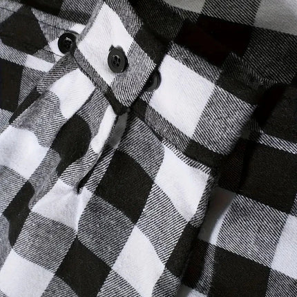 Men's Shirts Classic Plaid Casual Button Down Hooded Long Sleeved Double Pockets Shirt Hoodie Flannel Jacket Spring Autumn Tops