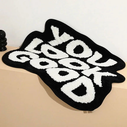 Fluffy Tufted Letter Floor Mat You Look Good Area Carpet Non-slip Korean Irregular Lounge Rug Bedroom Chair Foot Pad Decor