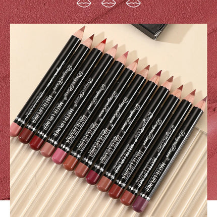 12 Color Nude Matte Lipstick Pencil Set Long-Lasting Waterproof High Pigment Wooden Lip Liner Makeup Tool for Lips