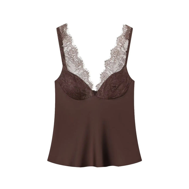 HH Elegant Women Lace Splice Sexy Satin Sling Tops 2026 Spring Summer Fashion Female V-Neck Backless Slimming Underwear Vest