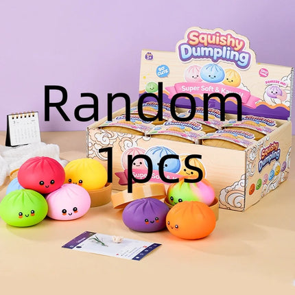 Colorful Dumpling Squishes Blind Box Stress Balls Fidget Sensory Toys Simulation Food Squishies Bun with Steamer Squeeze Toy