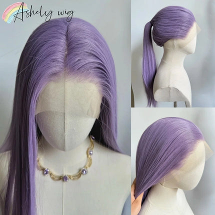 Ashely Light Purple Wig Special Grey-purple Lace Front Wigs 13*4 24inch Long Straight Synthetic Lace Wigs for Cosplay Party