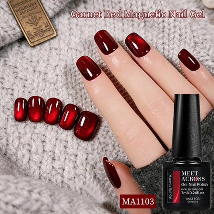 Garnet Red Cat Magnetic Gel Nail Polish Sparkling Glitter Semi Permanent Soak Off UV Gel Varnish For Valentine's Nail Supplies