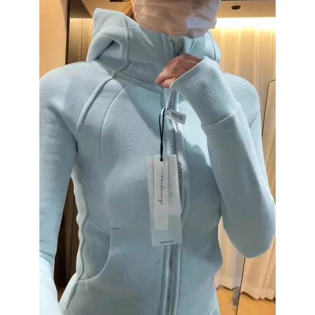 Slim Fit Yoga Sweatirt Jaet Women's Sle Autumn Winter Hooded Sportswear Cardigan Waist Cinched Long Sve Zipper