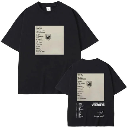 Rapper Kanye West New Music Album Vultures Graphic T-Shirts Men Women Hip Hop Street Fashion Oversized Tees Pure Cotton Tops