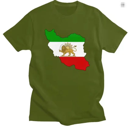 New Flag of Iran Map T Shirts Lion and Sun Tees  Short Sleeve Cotton Tshirts T-shirt Casual Slim Clothing