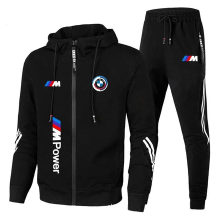 2026 BMW Men's Autumn and Winter Brand Fashion Set - Two-piece with hood and zipper long-sleeved cycling jacket, featuring a dra