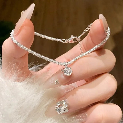 Exquisite Sparkling Silver Color Zircon Anklet for Women Elegant Simple Metal Beach Anklet Foot Chain Jewelry Birthday Gift