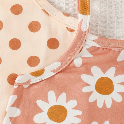 3Pairs/Lot Summer Baby Girl Newborn Baby Sling Onesie 3 Pieces Cute Polka Dot Flower Pattern Cool Breathable Comfortable Onesie