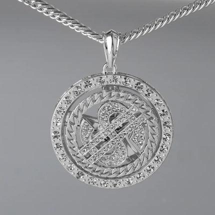 Rotating dollar sign pendant, hip-hop necklace, dollar carousel necklace