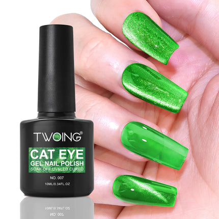 Green Cat Eye Gel Polish – Glossy Magnetic Gel Nail Polish with Holographic 9D Cat Eye Effect, Long-Lasting Soak Off UV LED Gel