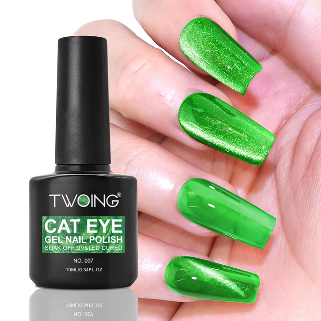 Green Cat Eye Gel Polish – Glossy Magnetic Gel Nail Polish with Holographic 9D Cat Eye Effect, Long-Lasting Soak Off UV LED Gel