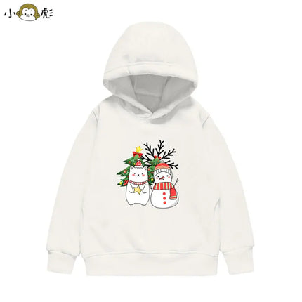Christmas Reindeer Bear Santa Claus Children Hooded Sweatshirt Boy Girl Autumn Winter Daily Outdoor Casual Loose Warm Sportswear