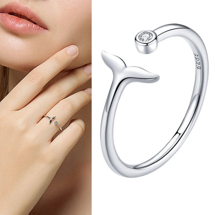 WOSTU Real 925 Sterling Silver Open Ring Finger Adjustable Size Wedding Rings For Women Engagement Fashion Silver Jewelry Gift