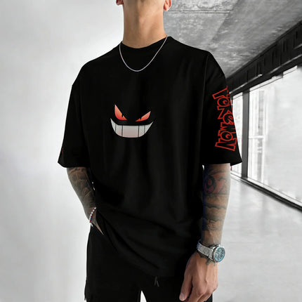 Pokémon Anime Gengar Peripheral New Printed Short Sleeved Men's and Women's Loose Sports Comfortable Cotton Couple T-shirt