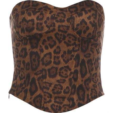 Weird Puss Leopard Print Corset Top Women Low-Neck Sexy Hottie Midnight Wild Coquette Hip Hop Trend Classic Street Strapless Vest