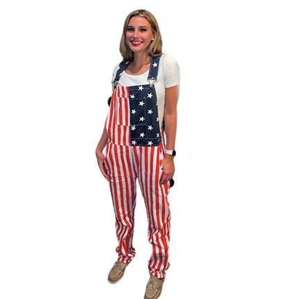 New Mens Jeans Overalls American Independence Day Flag Couple Suspenders Cargo Trousers Women Jumpsuit