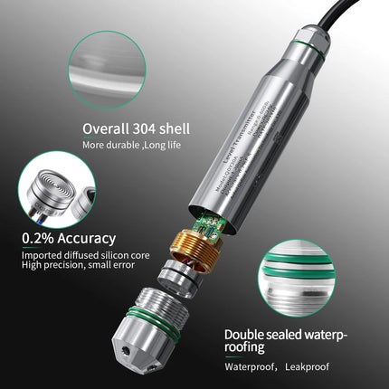1m 2m 5m 10m 15m Hydrostatic Liquid Level Sensor 4-20mA 0-10V oil fuel water Transmitter RS485 tank well Transducer